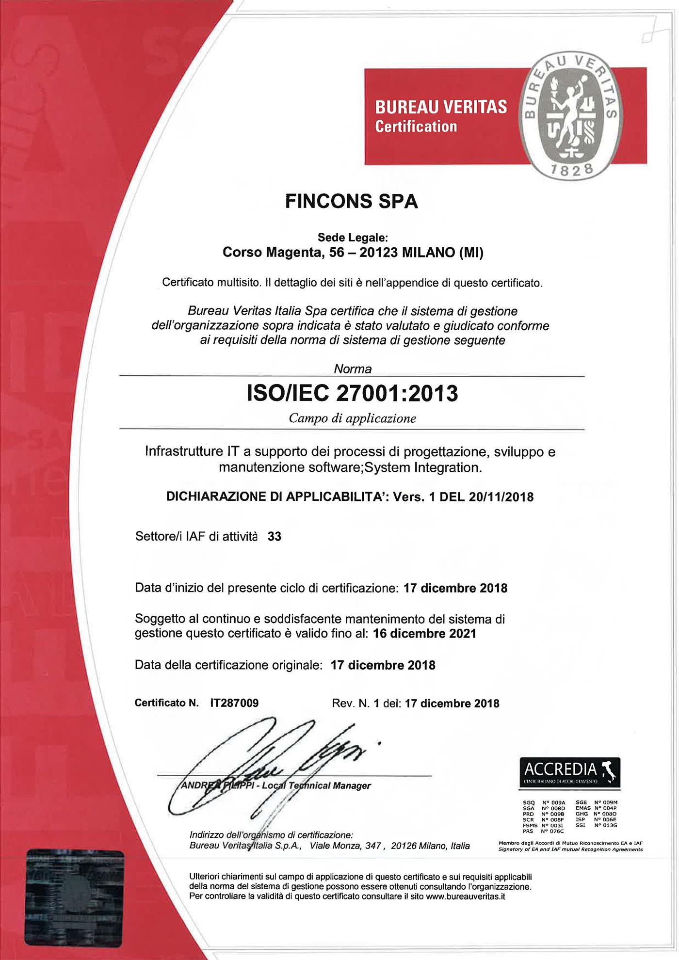 ISO / IEC 27001: 2013 zertifiziert
