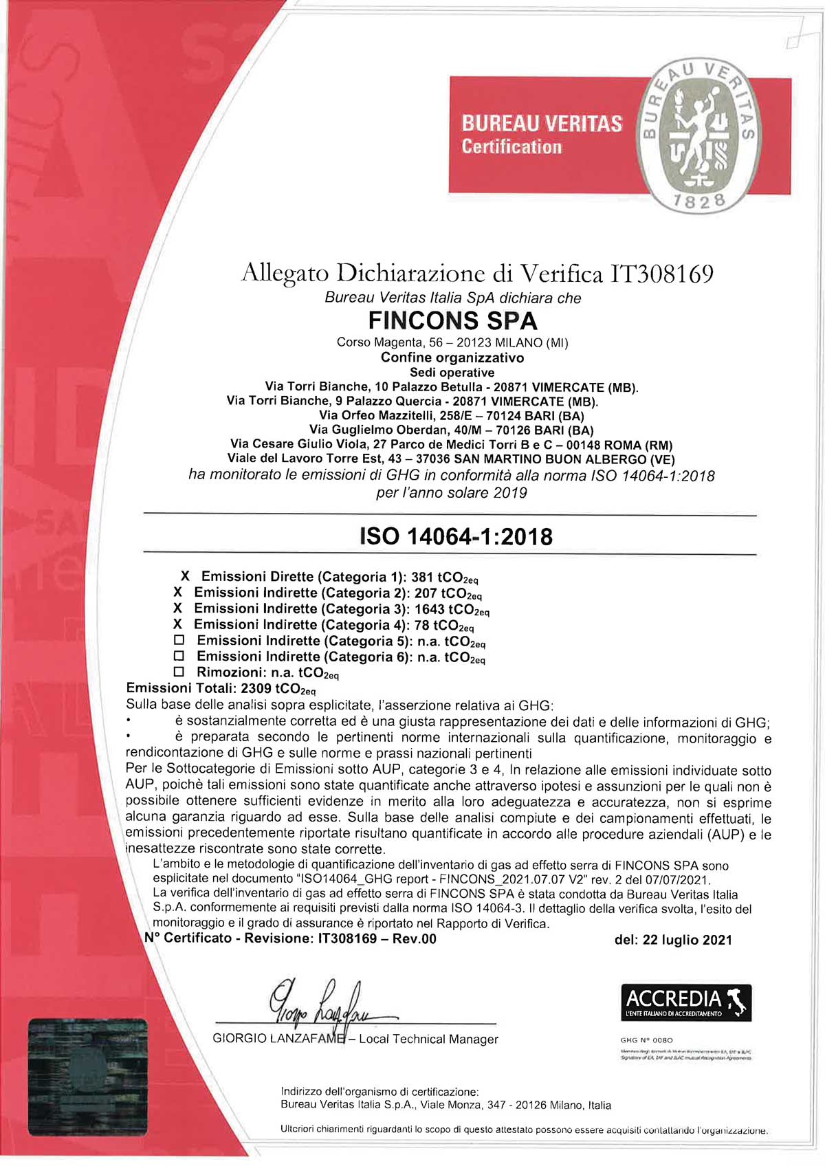 Fincons Group - Zertifizierung ISO 14064